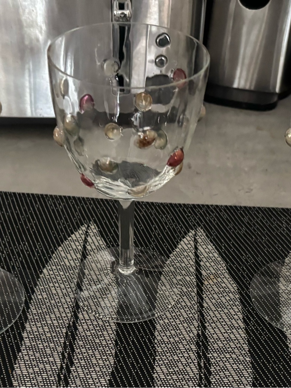Vintage 1990s Hand Blown Confetti Polka Dot Wine Glasses - Set of 3